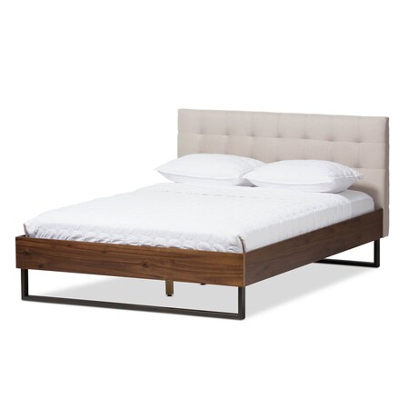 Baxton Studio Mitchell Wood Beige Dark Metal King Size Platform Bed 136-7357